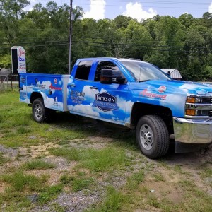 blue wrapped pickup truck for jackson heating and cooling
