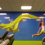 blue and yellow wall mural for indoor facility